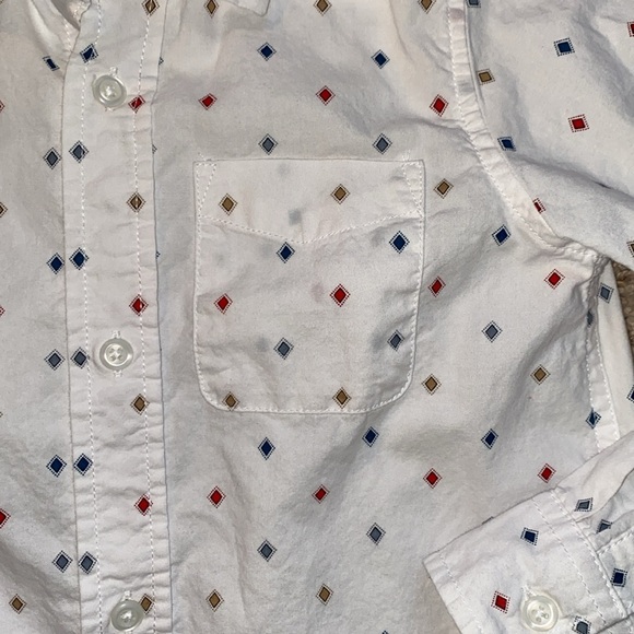 Boys size 5/6 white button down with colorful diamond pattern throughout. - Picture 4 of 5